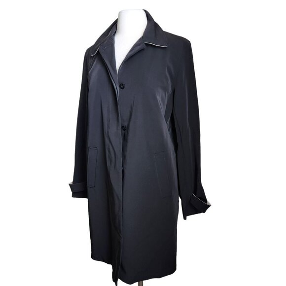 Jones New York Womens Long Black Coat Size M Single Breasted Lightweight Overcoa - Picture 2 of 16